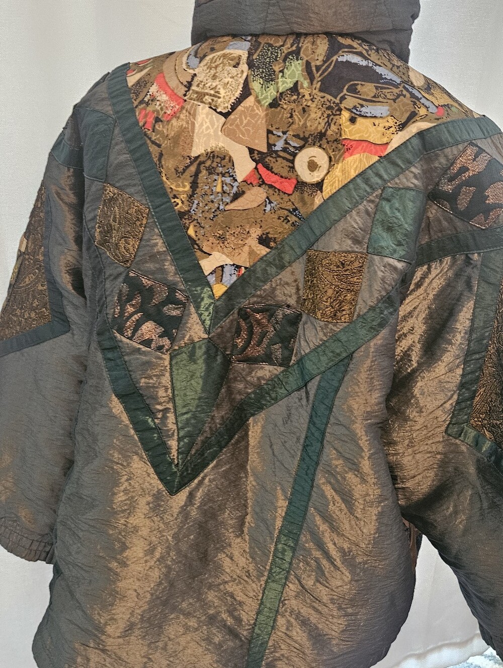 Vintage '80s Mulberry Street Ski Puffer Patchwork Jacket Designer Large - Picture 3 of 6